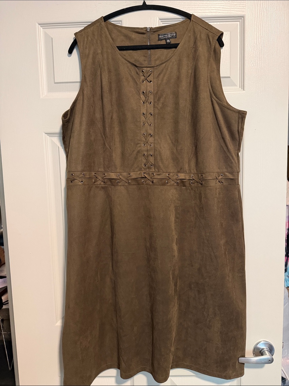 Spenser Jeremy Brown Lace-Up Faux Suede Midi Dress